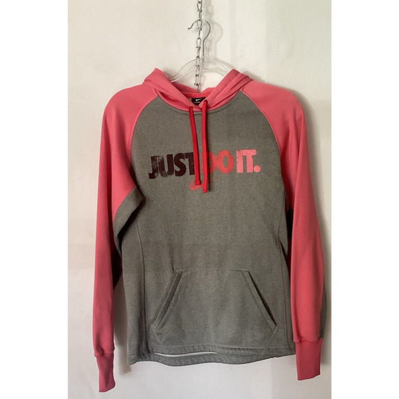Nike Therma Fit Hoodie Pink Gray Just Do It Women's Size XS Pullover Fleece - Picture 1 of 8